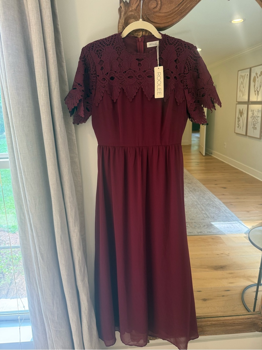 NWT-Roolee Burgundy Lace Maxi Dress